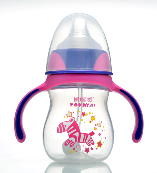優(yōu)嘻噯炫彩PP寬口自動奶瓶180ML紫紅色