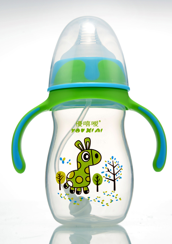 優(yōu)嘻噯炫彩PP寬口徑自動奶瓶260ml藍綠色