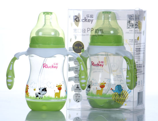 樂(lè)起240ml寬口徑PP奶瓶綠色
