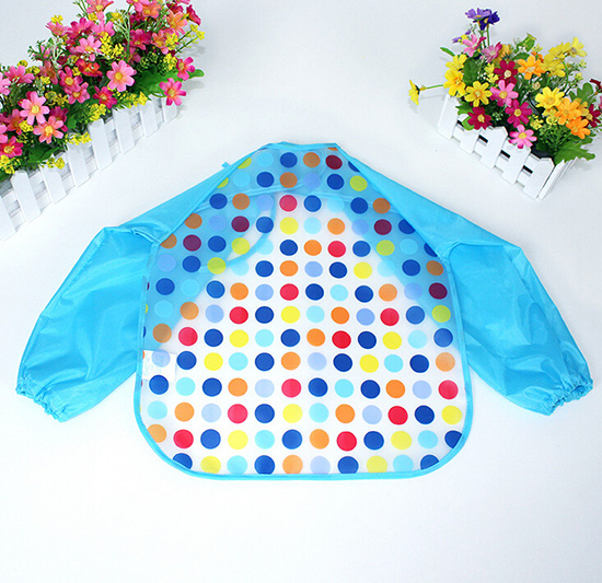 嬰兒EVA免洗吃飯衣圍兜圍嘴長袖藍圓點