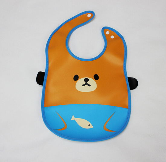 嬰兒童防水PVC軟塑料立體圍嘴藍