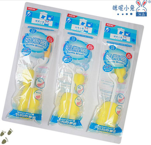 咪妮小兔海綿奶瓶刷+奶嘴刷360度旋轉洗杯刷