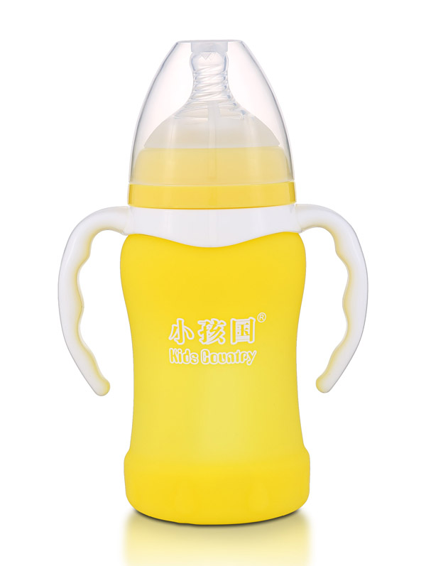 小孩國寬口感溫自動(dòng)玻璃奶瓶220ML 黃色