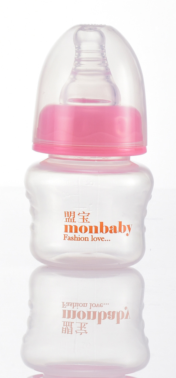 盟寶PP果汁奶瓶粉色-無(wú)刻度
