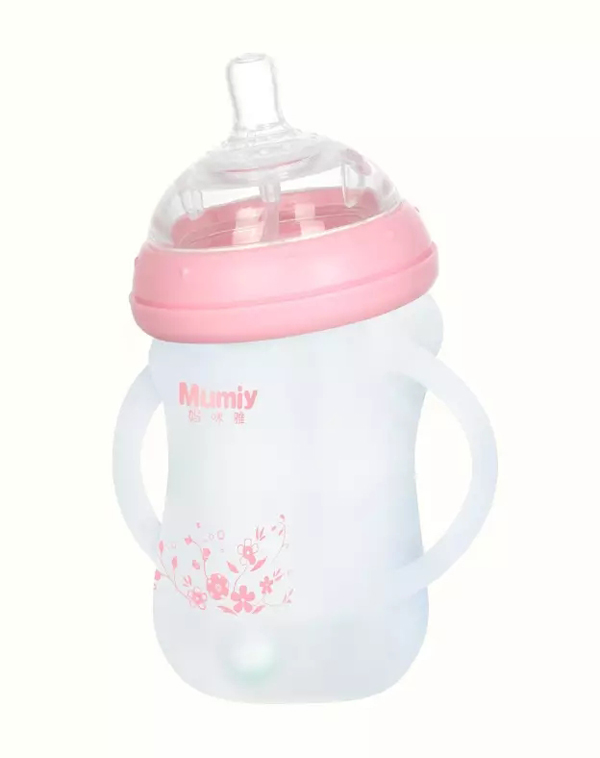 媽咪雅有柄自動(dòng)廣口硅膠玻璃彎頭奶瓶