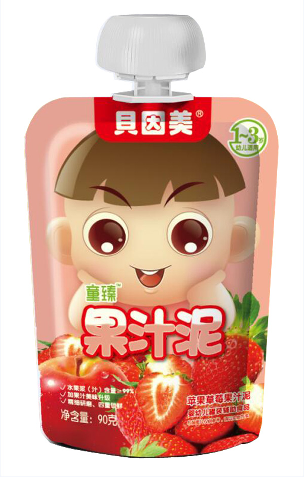 貝因美童臻蘋(píng)果草莓果汁泥