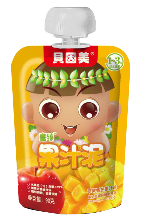 貝因美童臻蘋(píng)果香芒果果汁泥