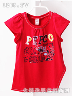 小豬班納紅色圓領短袖針織衫