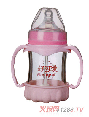 好可愛(ài)寬口吸管晶鉆玻璃奶瓶