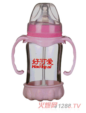 好可愛(ài)寬口吸管晶鉆玻璃奶瓶