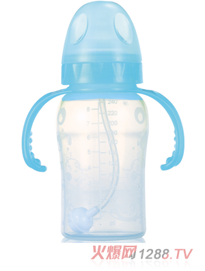 媽媽易300毫升全自動雙柄寬口硅膠奶瓶（pp包裝）藍(lán)色