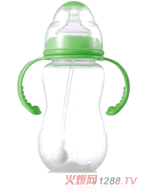 媽媽易330毫升PP全自動雙柄標(biāo)口梅花奶瓶綠色