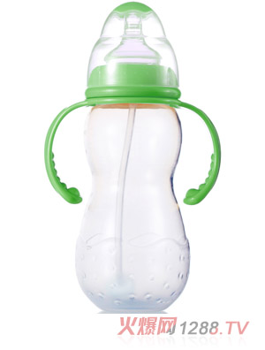 媽媽易300毫升PP全自動雙柄標(biāo)口梅花奶瓶綠色