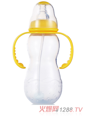 媽媽易300毫升PP全自動雙柄標(biāo)口梅花奶瓶黃色