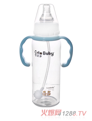 可愛多240ml標(biāo)口PP帶手柄自動奶瓶