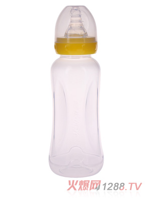 優(yōu)嘻噯無(wú)柄標(biāo)口PP奶瓶240ML黃色