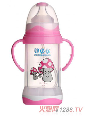 萌多多寬口直身晶鉆玻璃150ml全防護(hù)自動(dòng)奶瓶 (紅色)