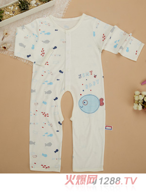 金色小魚竹纖維單面小魚開(kāi)檔哈衣