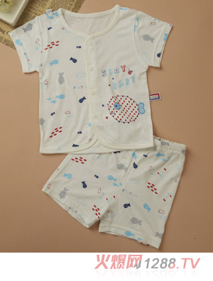 金色小魚竹纖維單面小魚短袖桃開(kāi)套