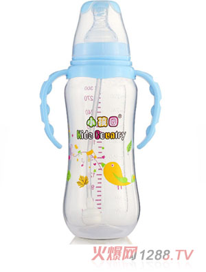 小孩國標(biāo)口自動弧形PP安全奶瓶300 ML藍色