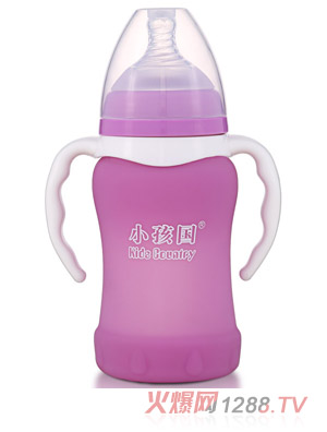小孩國(guó)寬口感溫自動(dòng)玻璃奶瓶220ML 紫色