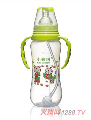 小孩國(guó)標(biāo)口自動(dòng)弧形PP安全奶瓶綠色300-ML
