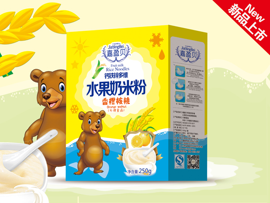 嘉盈貝香橙核桃水果奶米粉盒裝